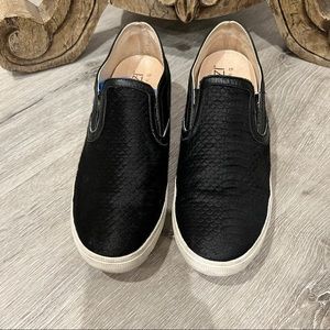 KIM & ZOZI Hippie Bling Black Pony Hair Slip On Sneakers Flats